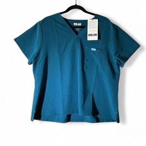 NWT Dolan Mayfair VNeck 2 Pocket Core Scrub Top Caribbean Blue XL Petite SFI115P